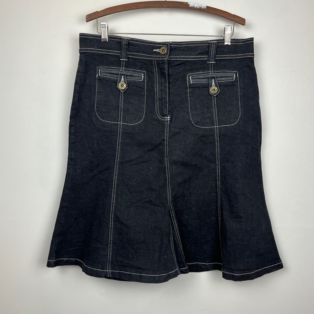 NoFuze Denim Midi Skirt 14 Black Contrast Stitch Y2K Streetwear Indie Sleeze